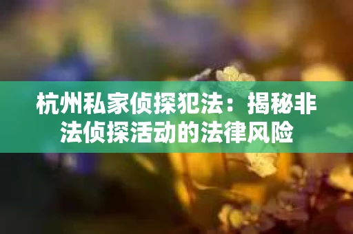 杭州私家侦探犯法：揭秘非法侦探活动的法律风险